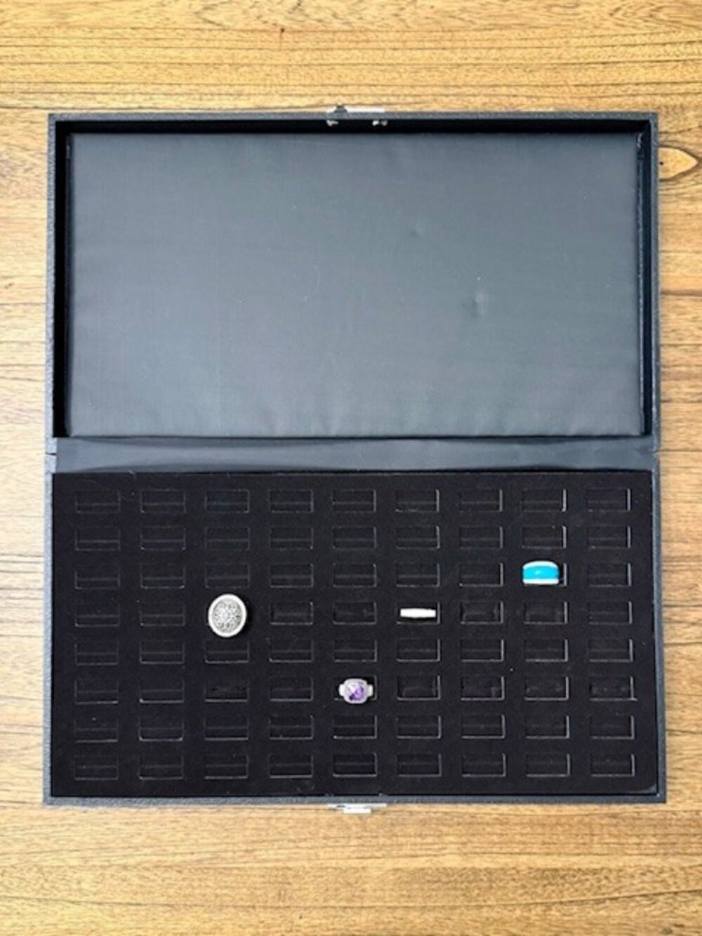 Black Leatherette Ring Case - 72 Wide Slot